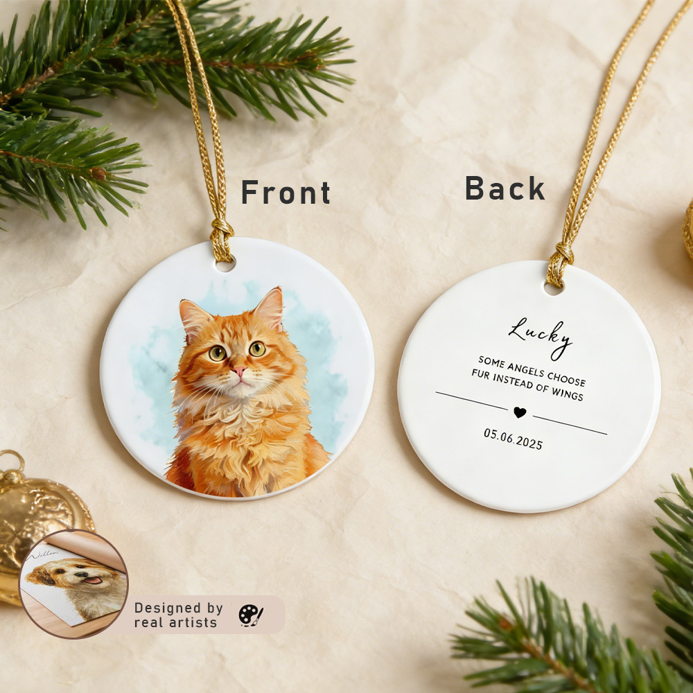 Personalized Pet Photo-Name Christmas Watercolor Ornament