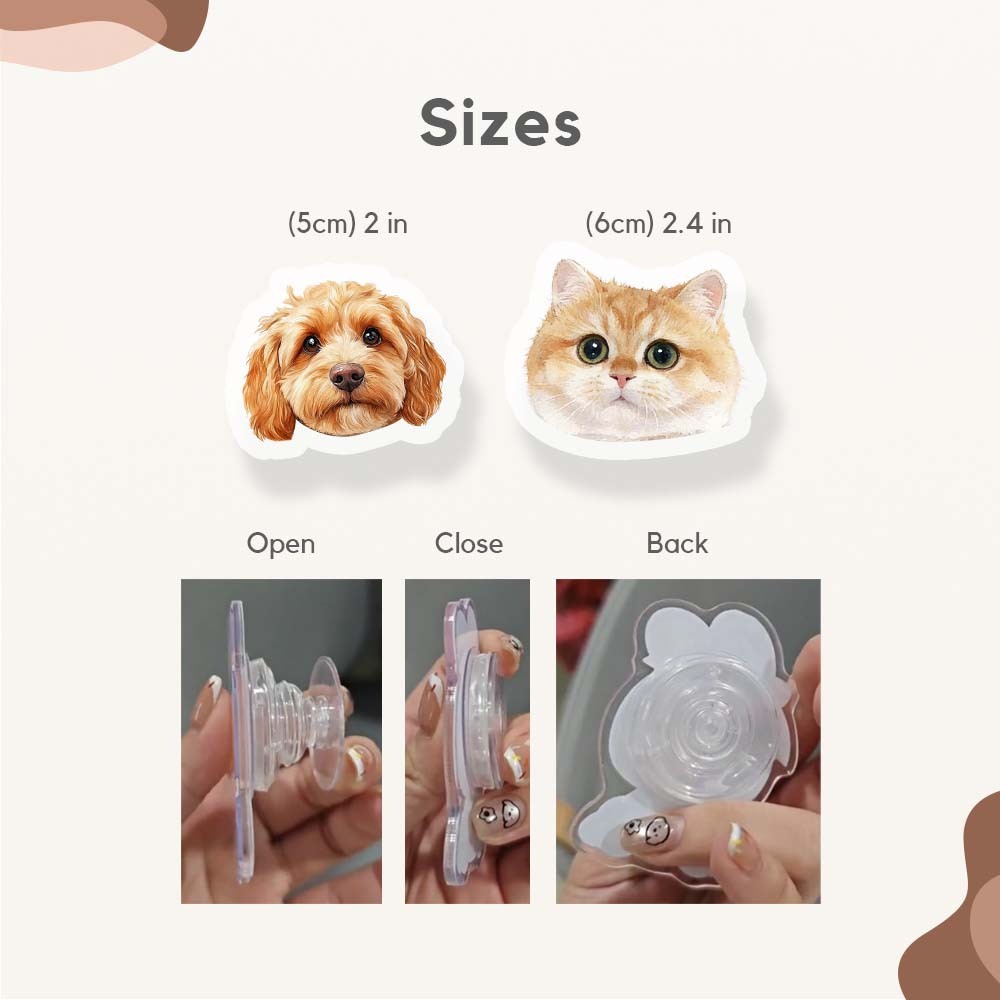 Custom Pet Phone Grip Magnetic PhoneGrip with Photo - Personalized Gifts Phone Holder Face Cut