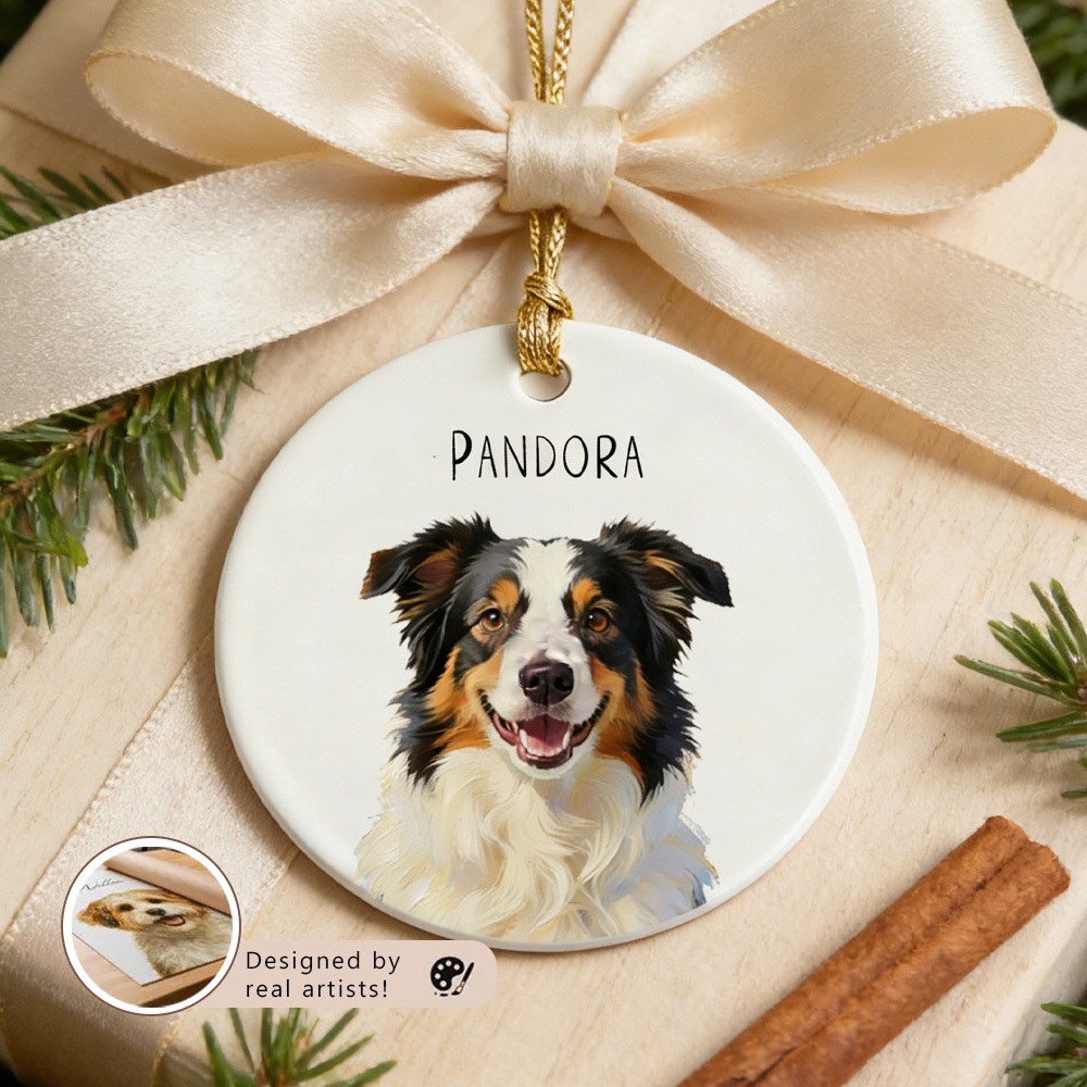 Personalized Christmas Pet Watercolor Ornament with Photo and Name