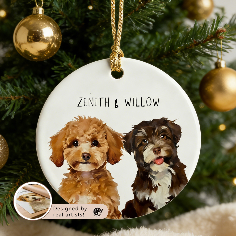 Personalized Christmas Pet Watercolor Ornament with Photo and Name