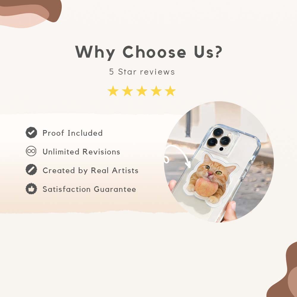 Custom Pet Phone Grip Magnetic PhoneGrip with Photo - Personalized Gifts Phone Holder Face Cut