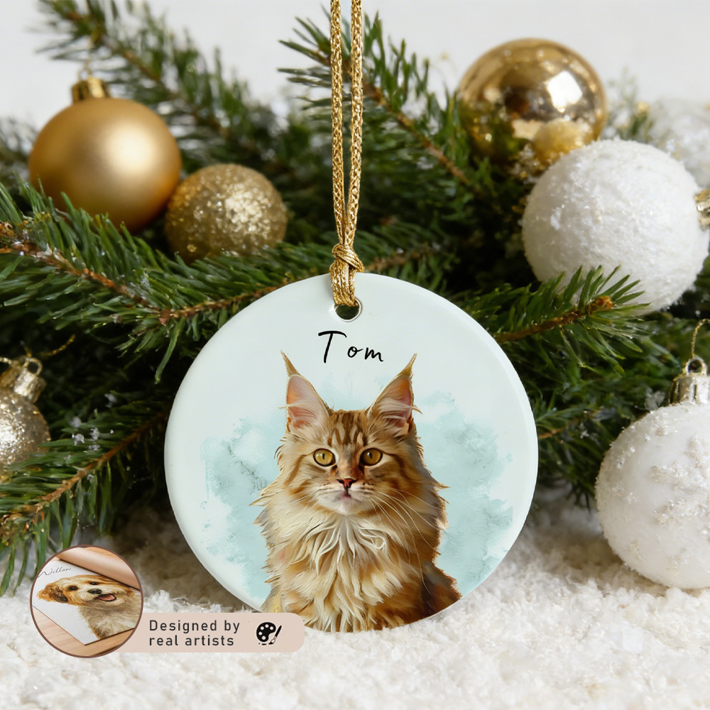 Personalized Pet Photo-Name Christmas Watercolor Ornament