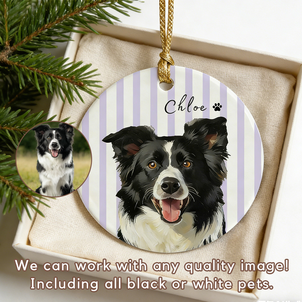 Personalized Pet Memorial Watercolor Ornament with Photo and Name