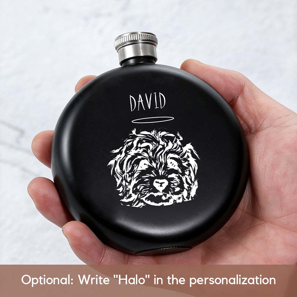 Personalized Engraved Pet Themed 5oz Black Flask |  Gift for Him Her Family