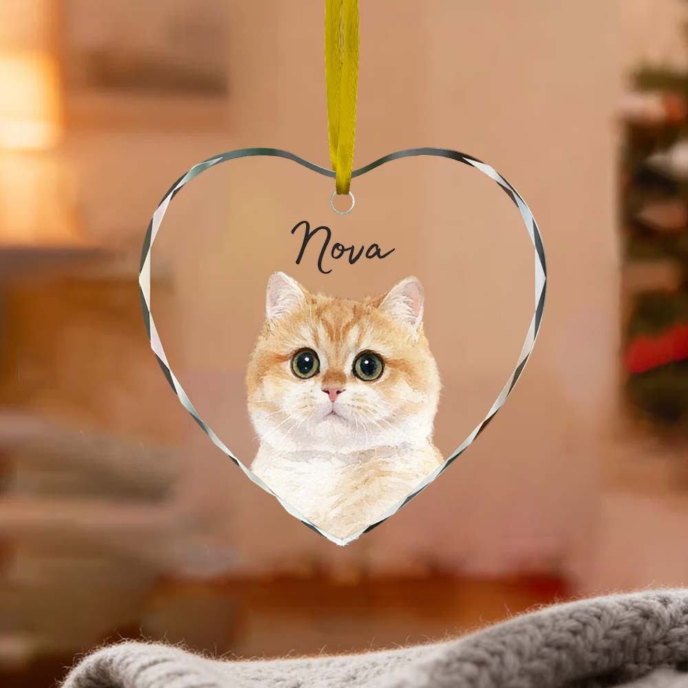 Custom Pet Watercolor Acrylic Ornament from Photo with Name - Personalized Cat Dog Holiday Keepsake