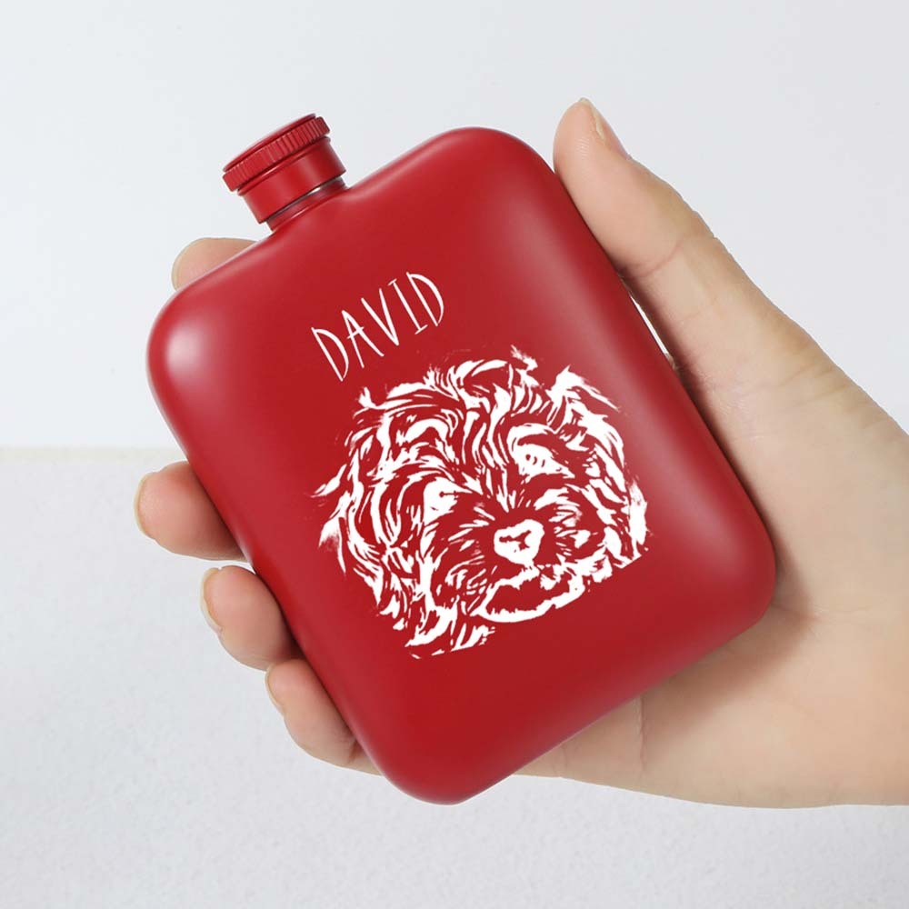 Personalized Cat Dog Black Hip Flask - 6oz Engraved Liquor Flask