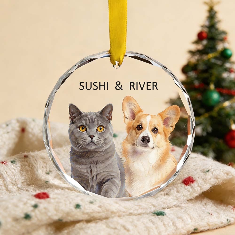 Custom Pet Watercolor Acrylic Ornament from Photo with Name - Personalized Cat Dog Holiday Keepsake