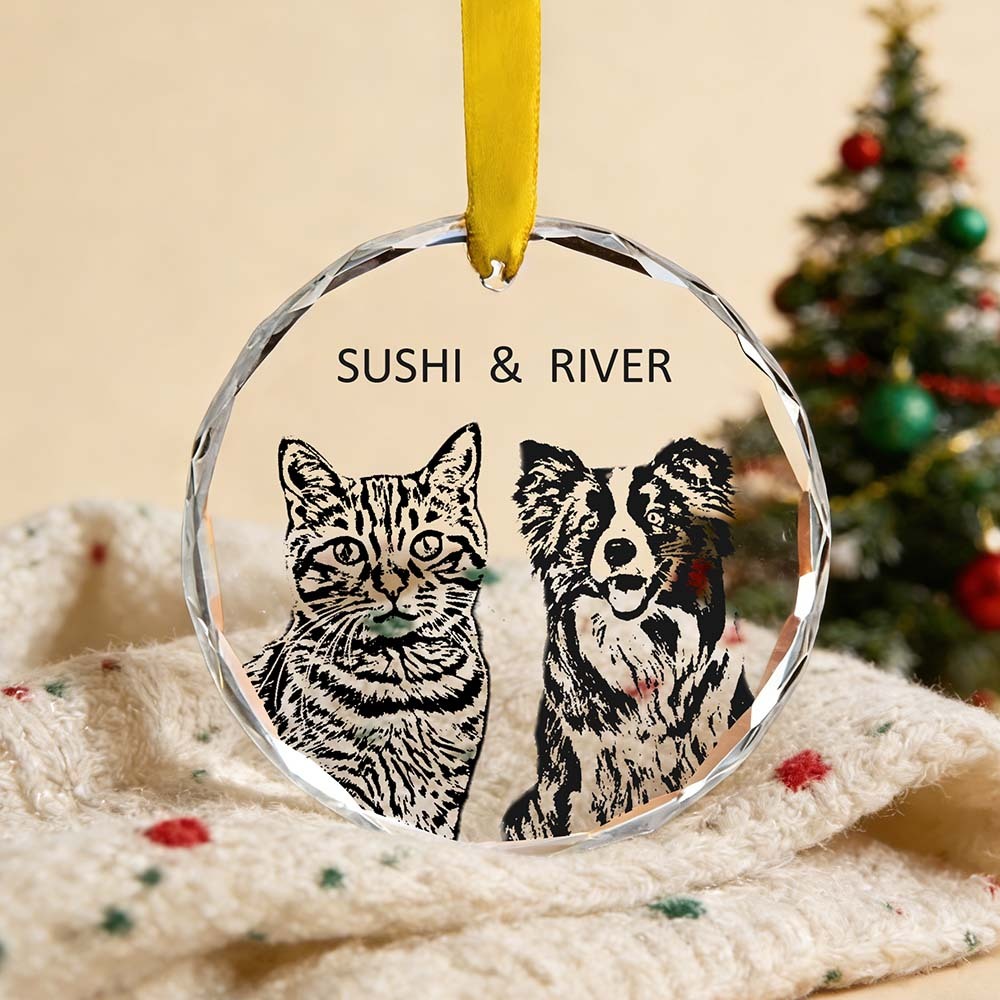 Custom Pet Watercolor Acrylic Ornament from Photo with Name - Personalized Cat Dog Christmas Gift
