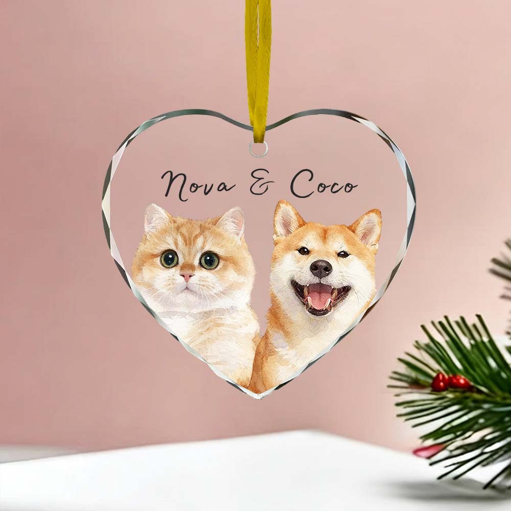 Custom Pet Watercolor Acrylic Ornament from Photo with Name - Personalized Cat Dog Holiday Keepsake