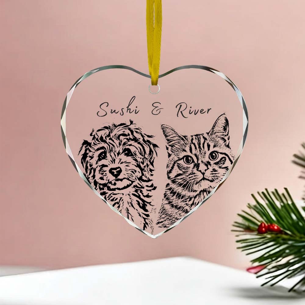 Custom Pet Watercolor Acrylic Ornament from Photo with Name - Personalized Cat Dog Christmas Gift