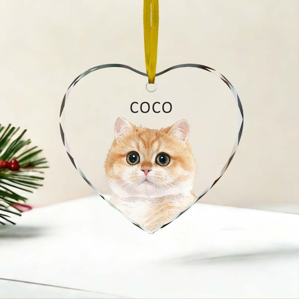 Custom Cat Heart-shaped Watercolor Acrylic Ornament  Personalized Pets Christmas Ornaments, Custom Keepsake