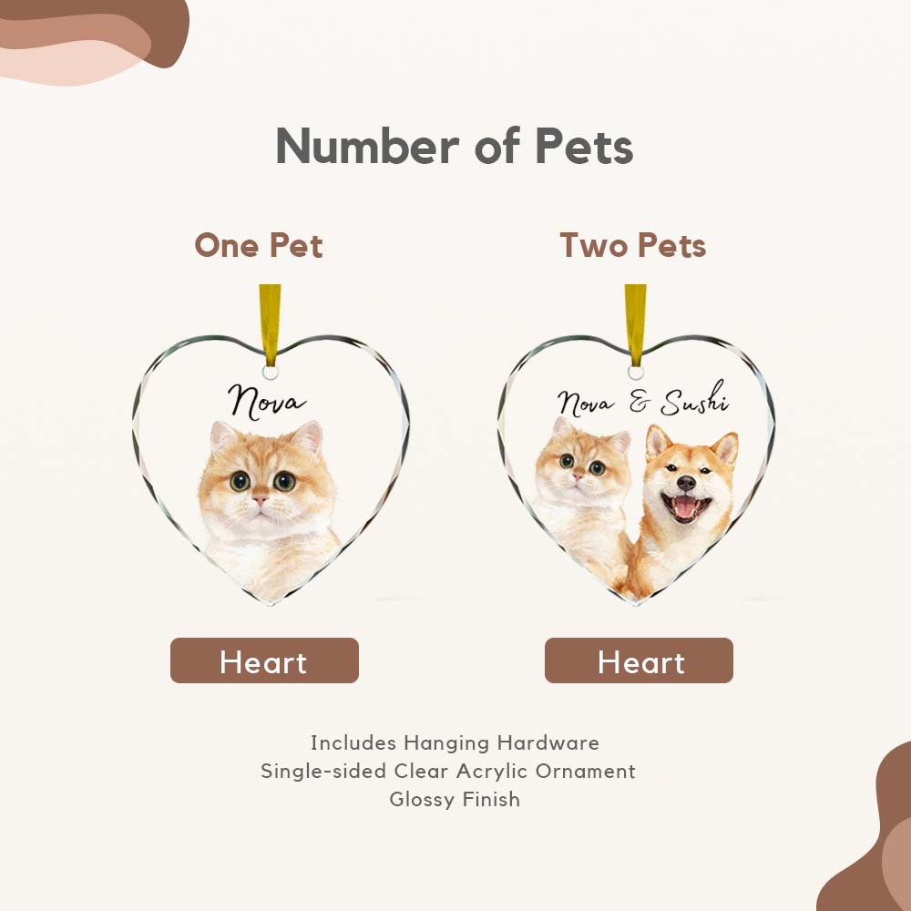Custom Cat Heart-shaped Watercolor Acrylic Ornament  Personalized Pets Christmas Ornaments, Custom Keepsake
