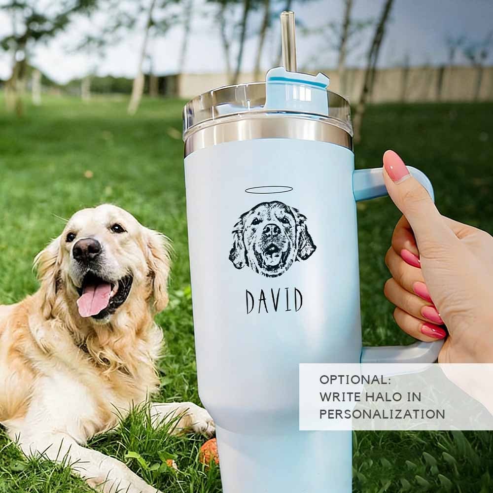 Personalized Pet Dog Cat Photo Tumbler 40oz Trave Cup with Handle Straw