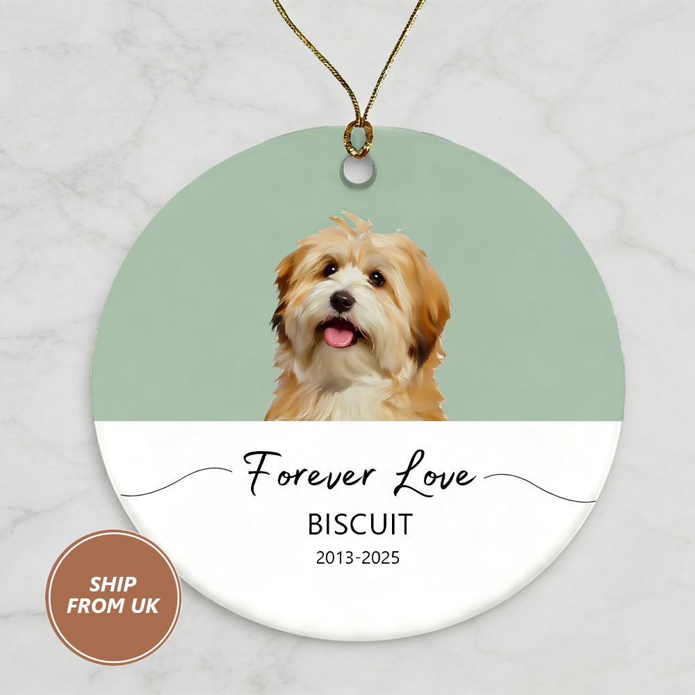 Personalized Pet Photo-Name Memorial Watercolor Ornament
