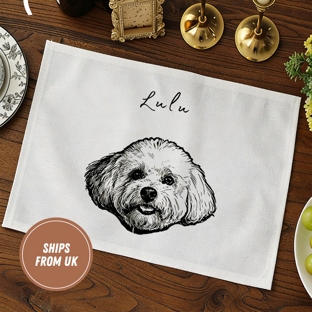 4PCS Custom Pet Print Linen Table Mat Waterproof Heat-Resistant