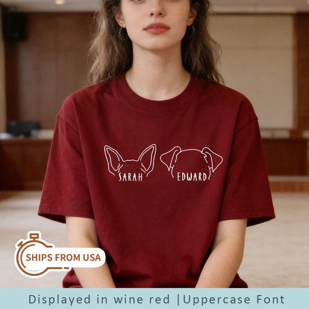 Personalized Pet Ears Outline Shirt Custom Dog Cat Ear Outline T-Shirt,  Pets Name Tee