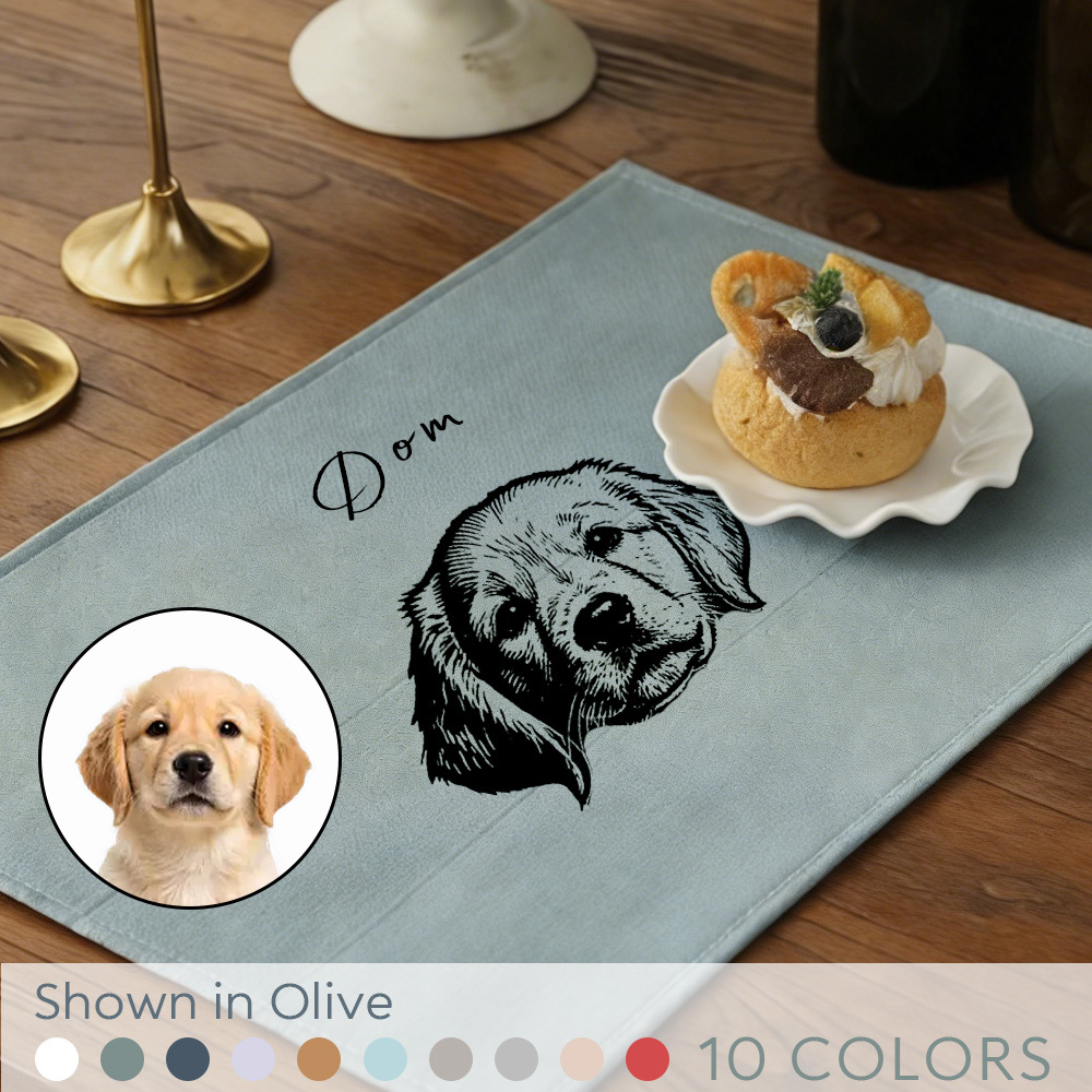 4PCS Custom Pet Print Linen Table Mat Waterproof Heat-Resistant