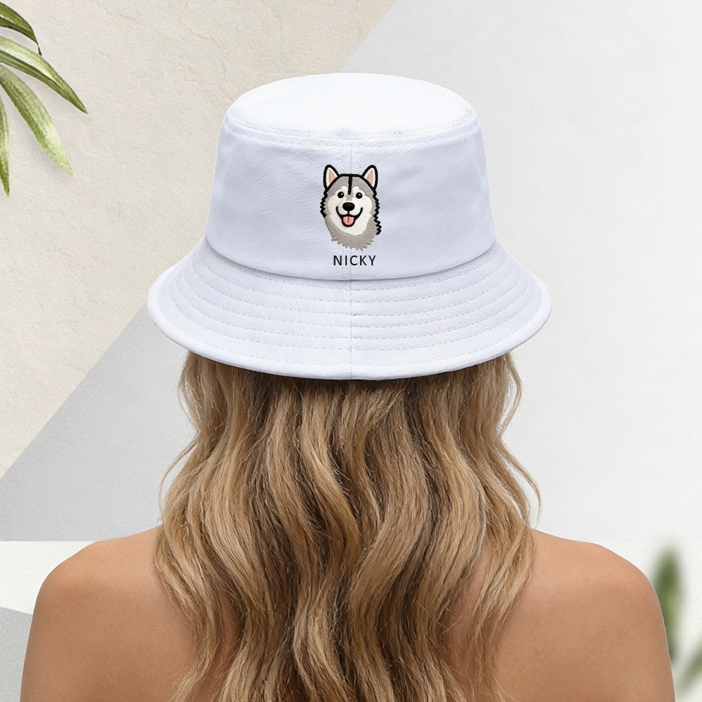Custom EMBROIDERED Pet Bucket Hat Using Pet Photo Personalized Dog Hats Customs Cat Cap