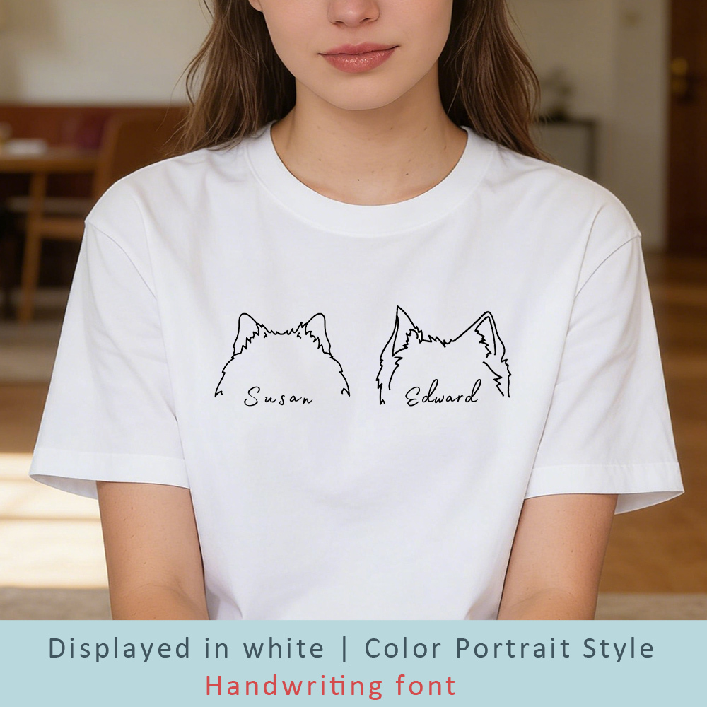 Personalized Pet Ears Outline Shirt Custom Dog Cat Ear Outline T-Shirt,  Pets Name Tee