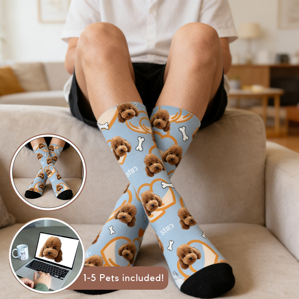 Custom Pet Photo Socks: Personalized Dog Cat Lover Gift