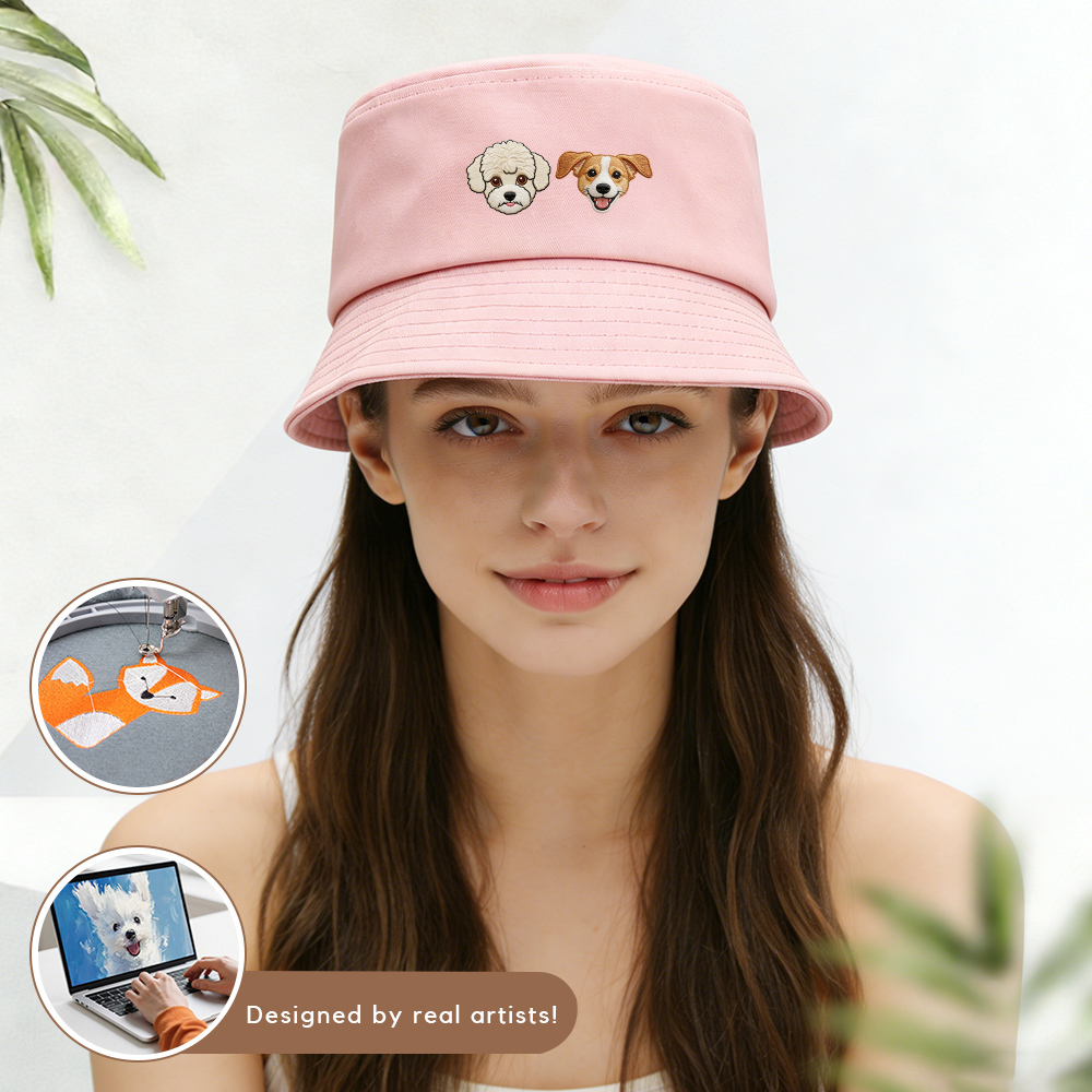 Custom EMBROIDERED Pet Bucket Hat Using Pet Photo Personalized Dog Hats Customs Cat Cap