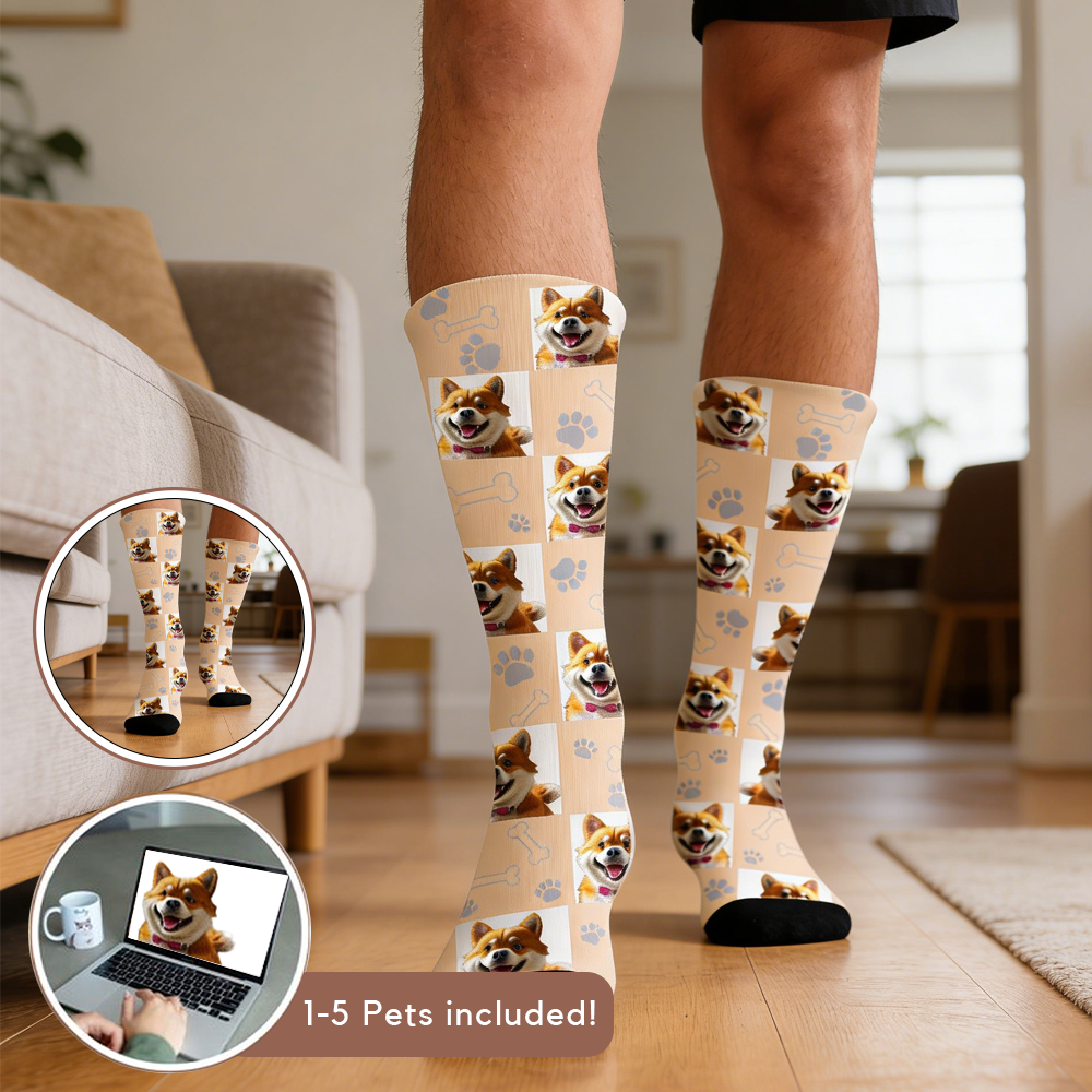 Custom Pet Photo Socks: Personalized Dog Cat Lover Gift