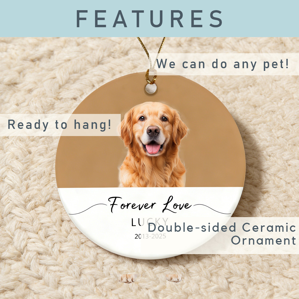 Personalized Pet Photo-Name Memorial Watercolor Ornament