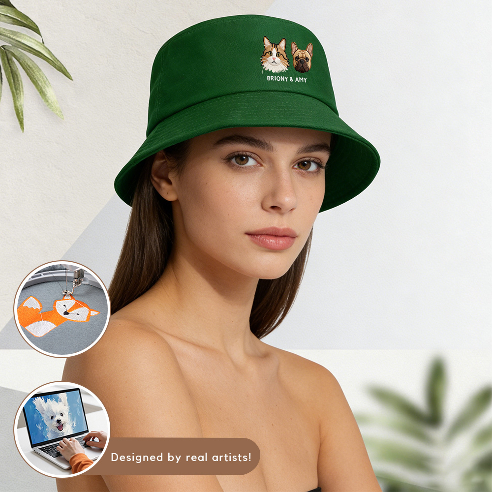 Custom EMBROIDERED Pet Bucket Hat Using Pet Photo Personalized Dog Hats Customs Cat Cap