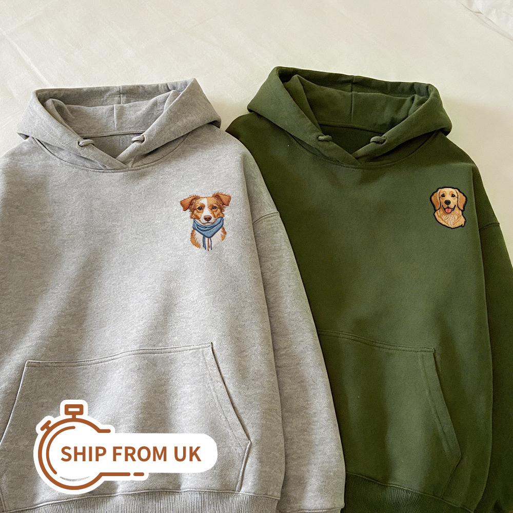 Personalized Embroidered Pet Hoodie | Custom Dog Cat Hoodies with Pet Photo & Name