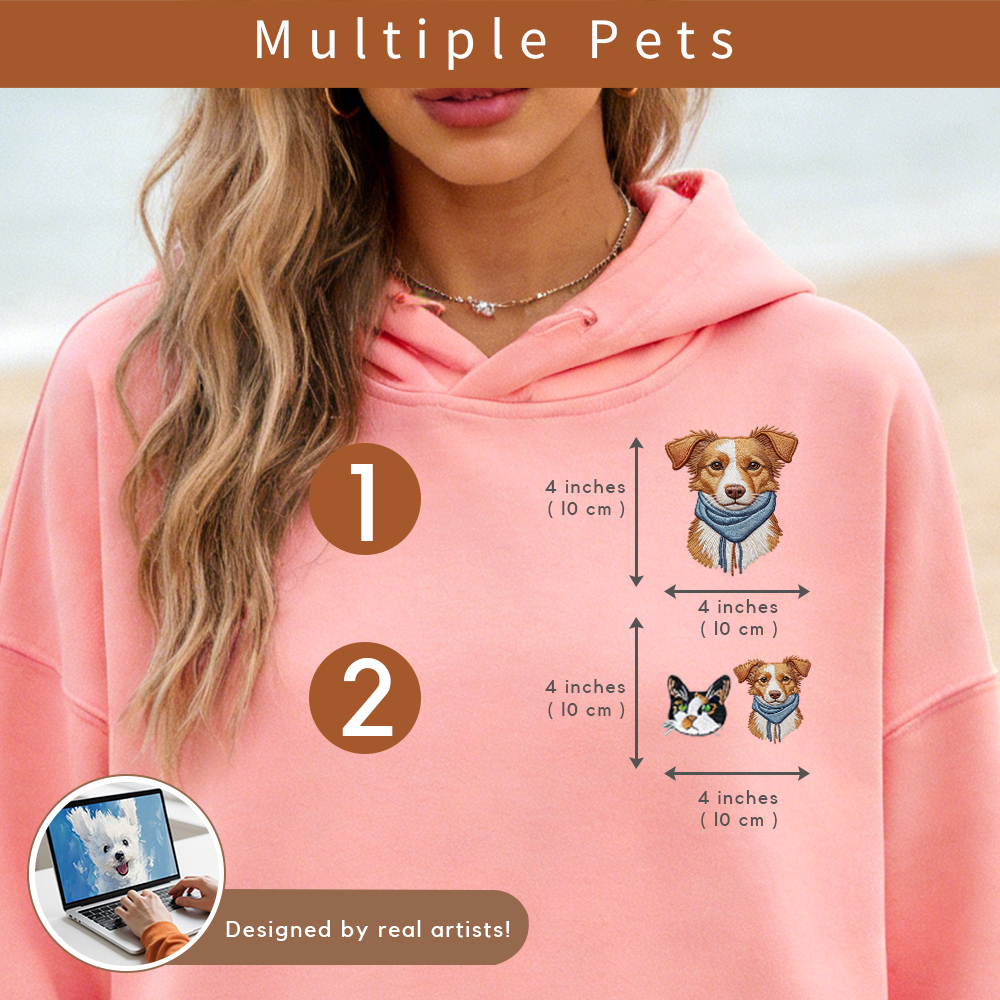 Personalized Embroidered Pet Hoodie | Custom Dog Cat Hoodies with Pet Photo & Name