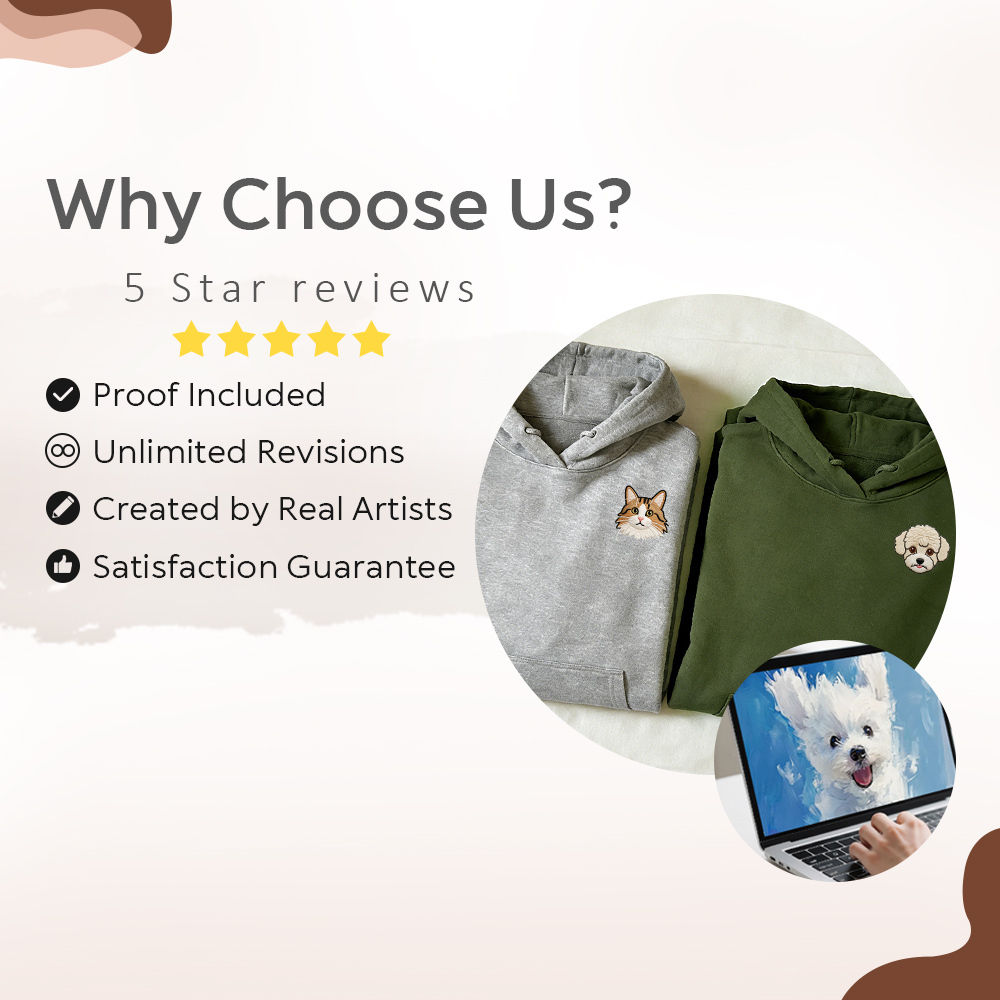 Personalized Embroidered Pet Hoodie | Custom Dog Cat Hoodies with Pet Photo & Name