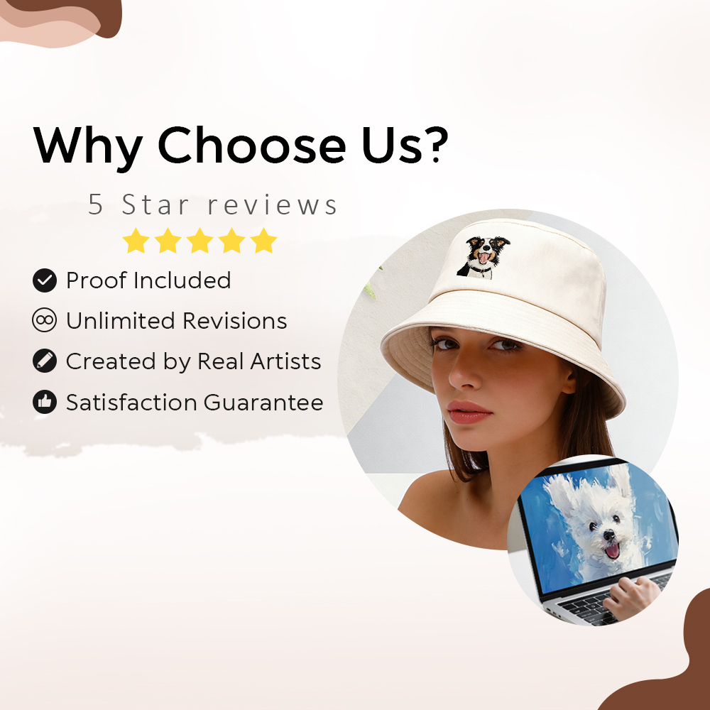 Custom EMBROIDERED Pet Bucket Hat Using Pet Photo Personalized Dog Hats Customs Cat Cap