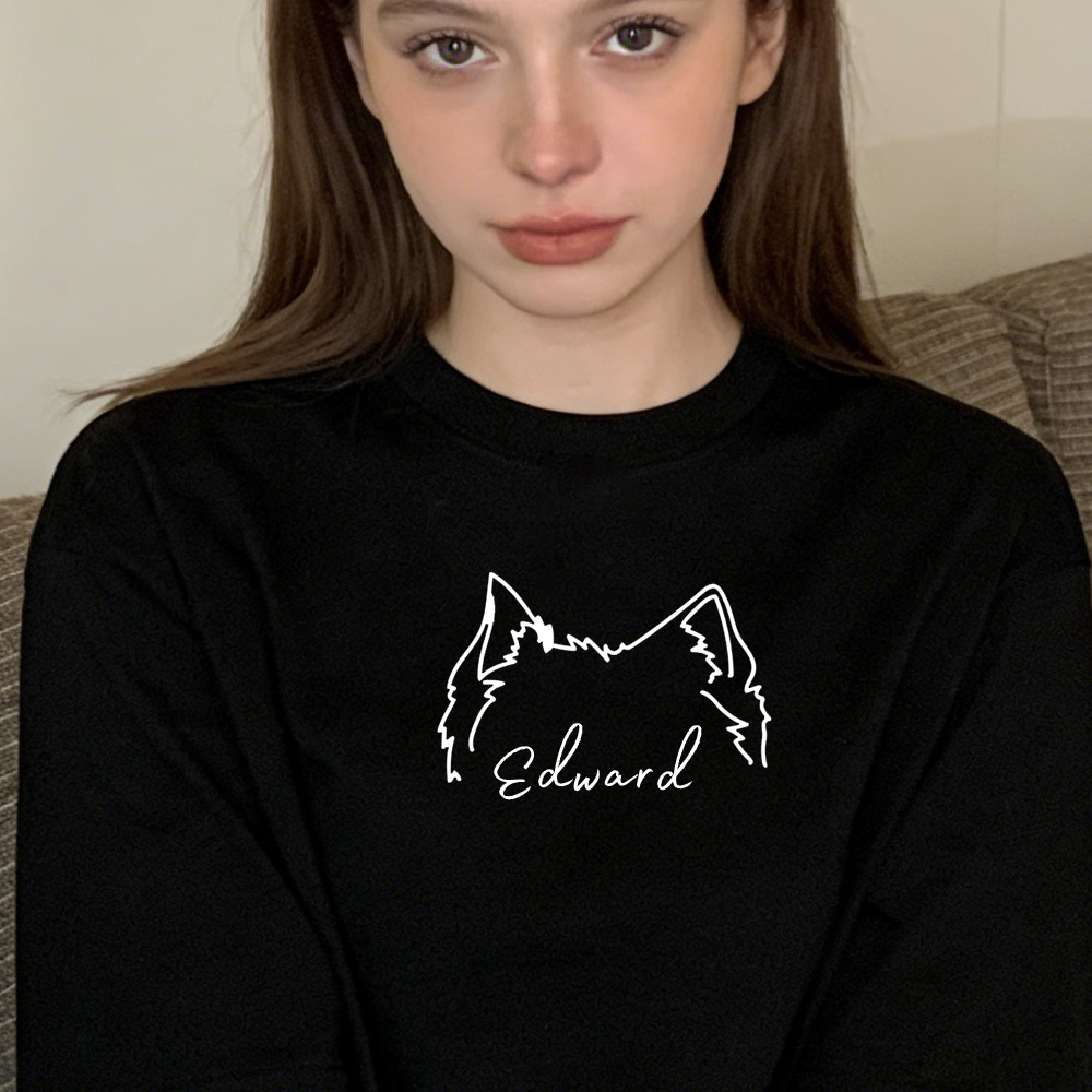 Personalized Pet Ears Outline Shirt Custom Dog Cat Ear Outline T-Shirt,  Pets Name Tee