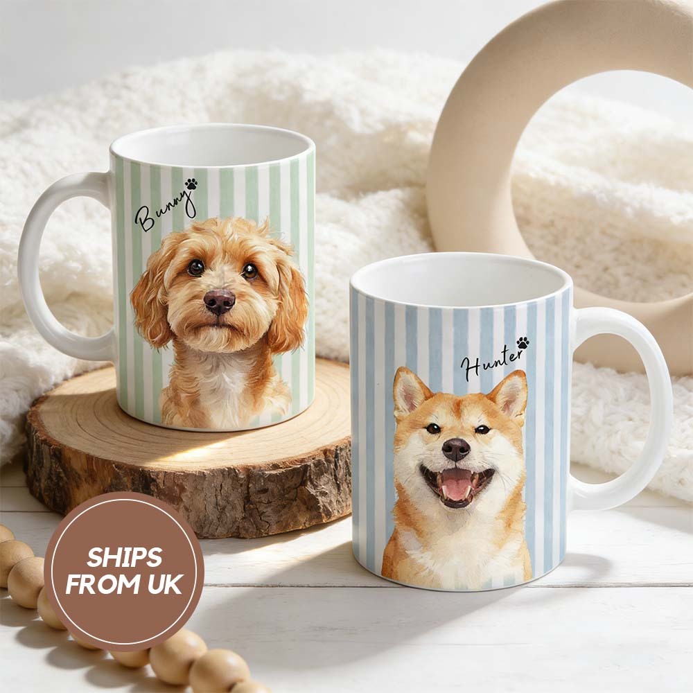 Custom Pet Mug with Photo and Name-Personalized 11oz 15oz Striped Coffee Cup