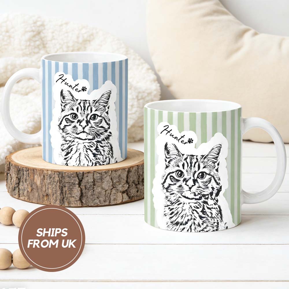 Personalized 11oz 15oz Striped Coffee Cup Custom Pet Mug with Photo and Name