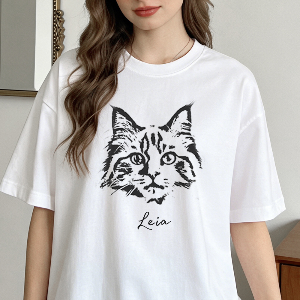 Personalized Pet Shirt with Photo & Name - Custom Dog Cat B/W T-Shirt for Humans
