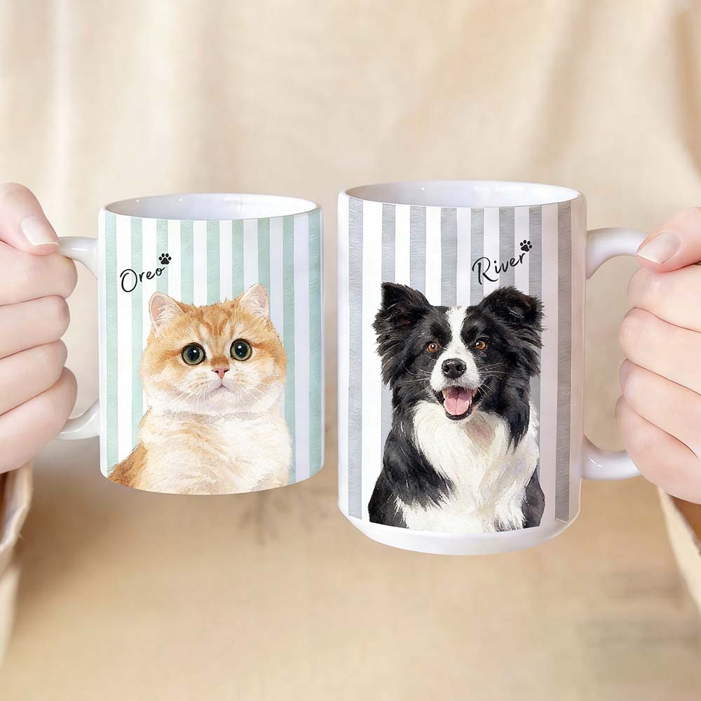 Custom Pet Mug with Photo and Name-Personalized 11oz 15oz Striped Coffee Cup