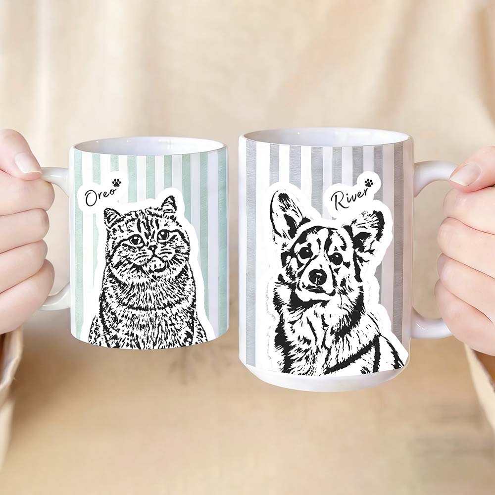Personalized 11oz 15oz Striped Coffee Cup Custom Pet Mug with Photo and Name