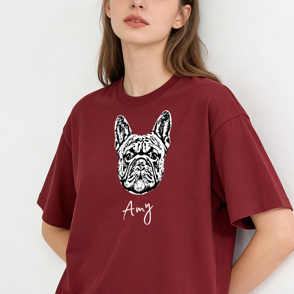 Personalized Pet Shirt with Photo & Name - Custom Dog Cat B/W T-Shirt for Humans
