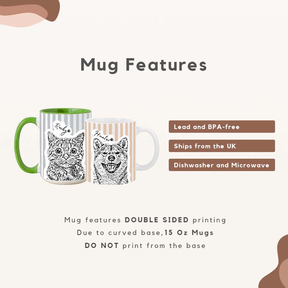 Personalized 11oz 15oz Striped Coffee Cup Custom Pet Mug with Photo and Name