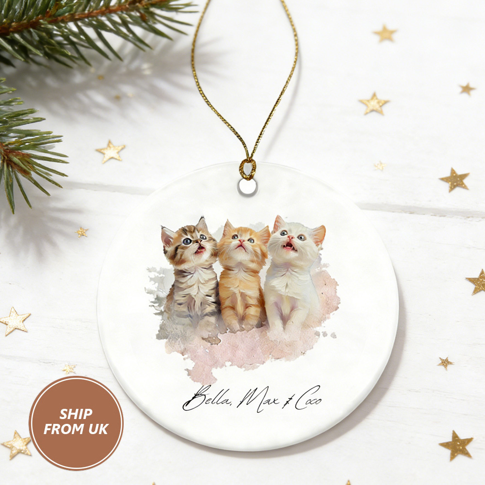 Personalized Pet Watercolor Ornament: Custom Photo Name