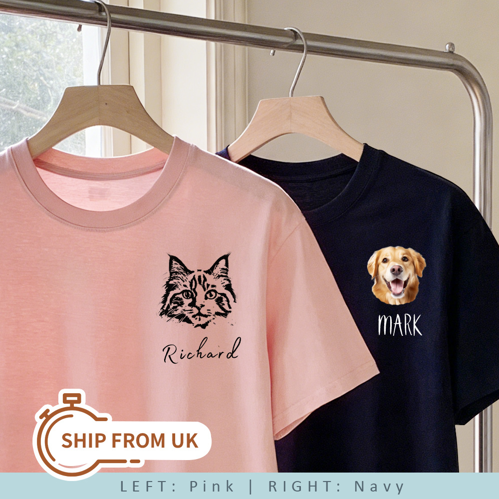 Personalized Custom Pet Shirt - Custom B/W Color Ear Outline Dog Cat T-Shirt