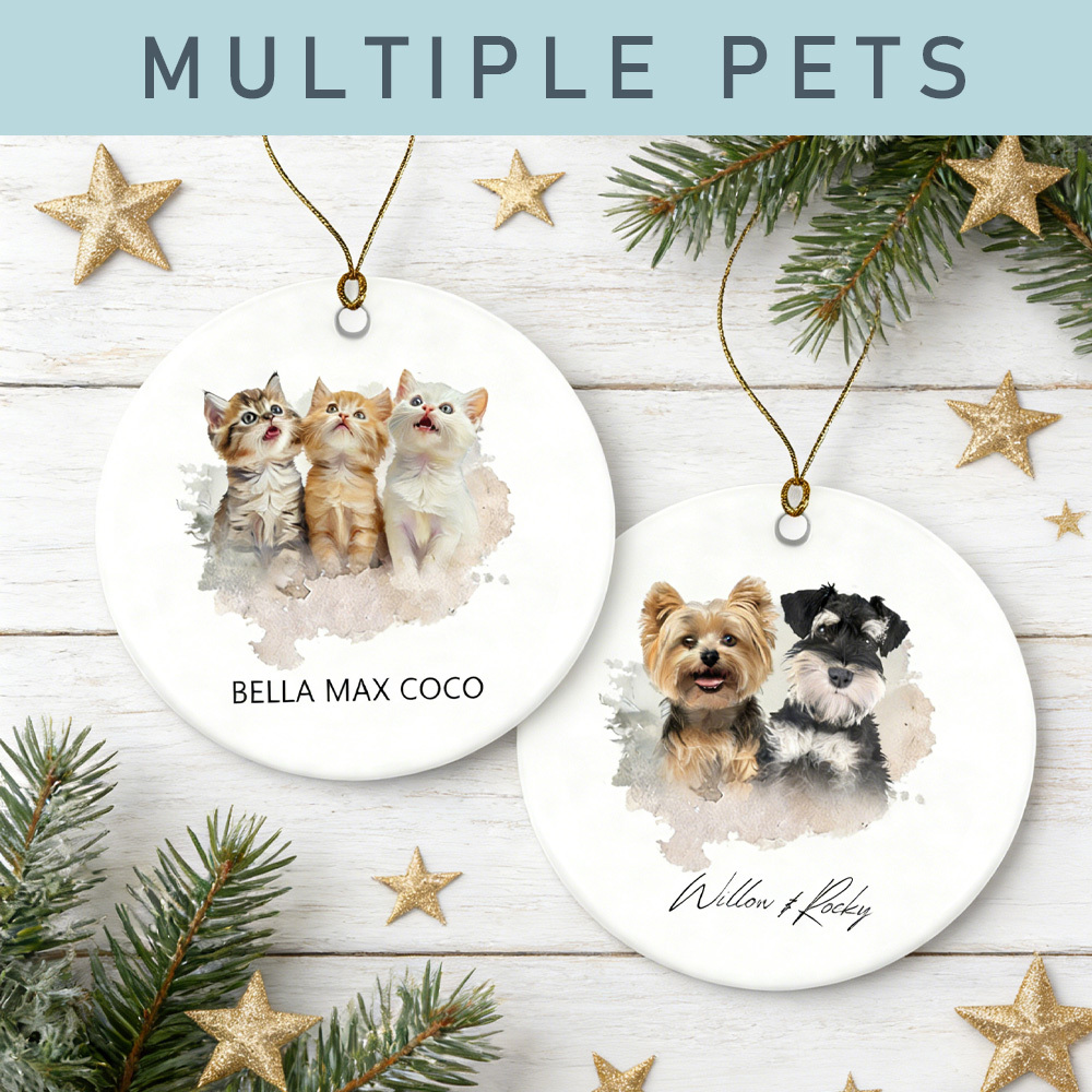 Personalized Pet Watercolor Ornament: Custom Photo Name