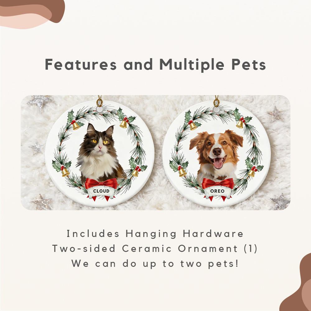 Personalized Cat Dog pet Wreath Ornament: Christmas Bauble