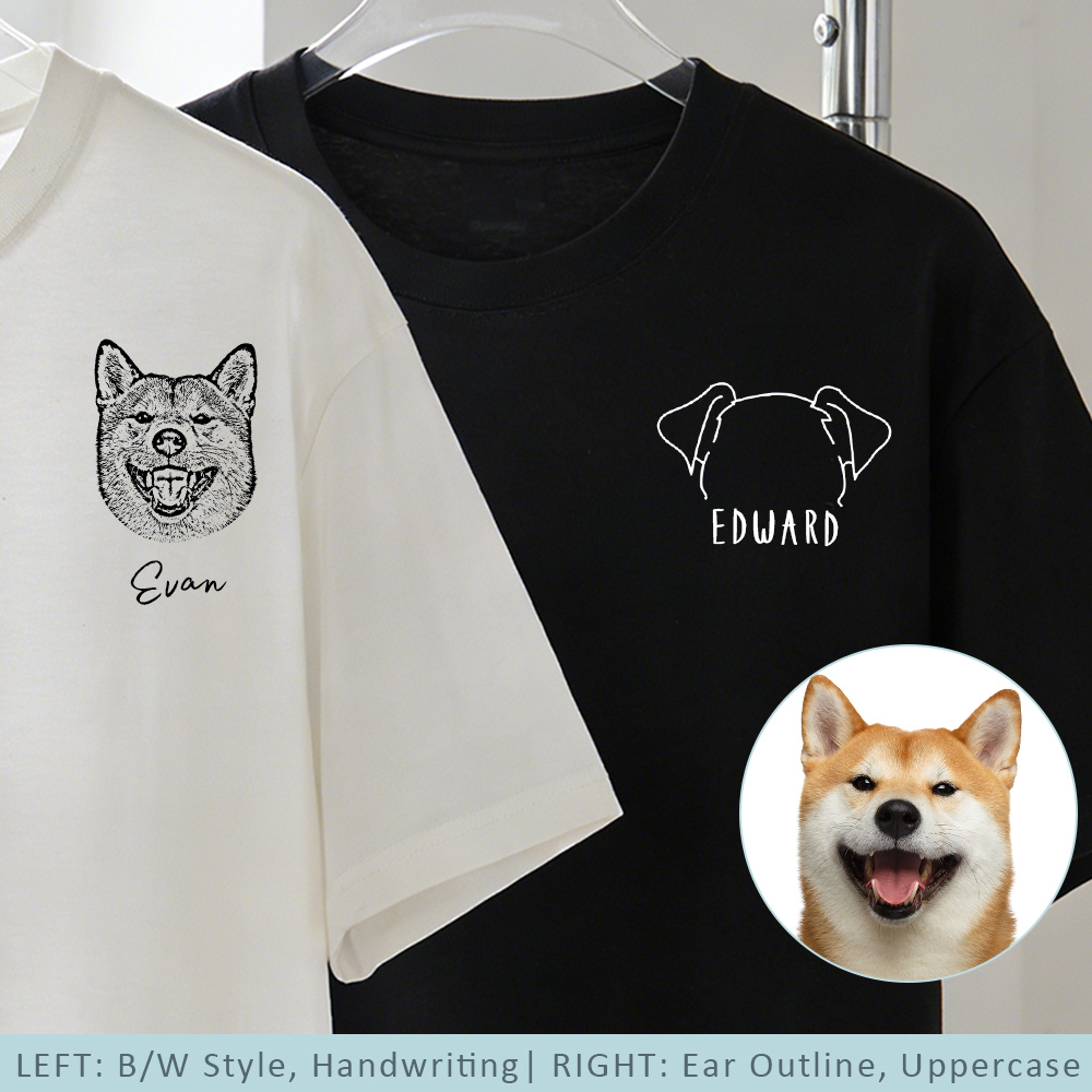 Personalized Custom Pet Shirt - Custom B/W Color Ear Outline Dog Cat T-Shirt
