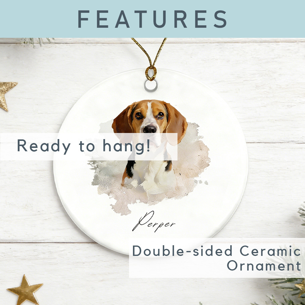 Personalized Pet Watercolor Ornament: Custom Photo Name