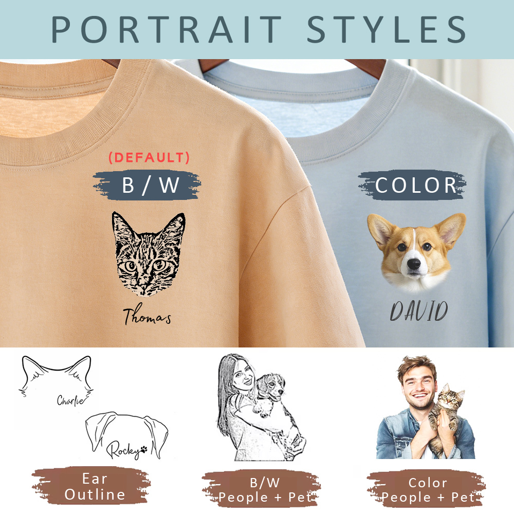 Personalized Custom Pet Shirt - Custom B/W Color Ear Outline Dog Cat T-Shirt