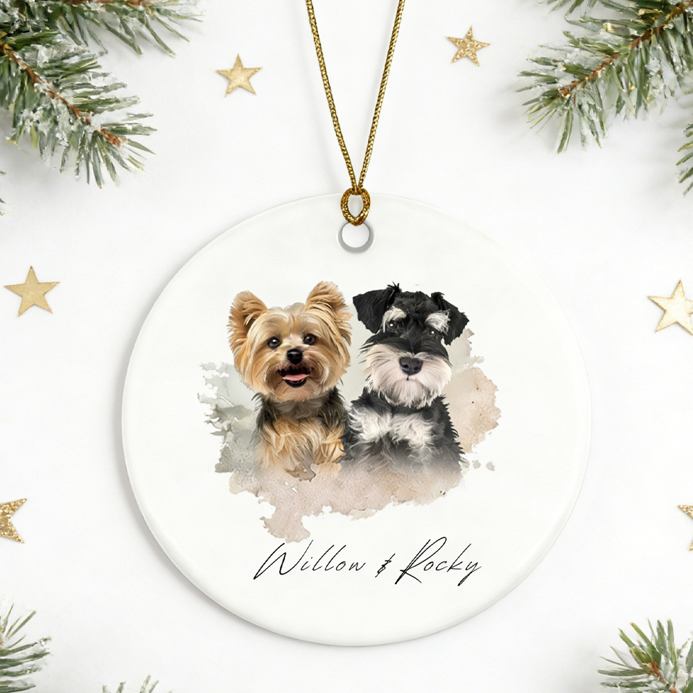Personalized Pet Watercolor Ornament: Custom Photo Name