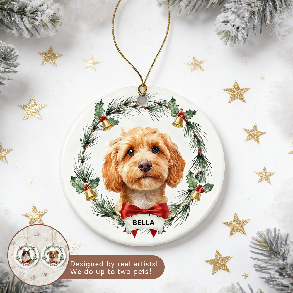 Personalized Cat Dog pet Wreath Ornament: Christmas Bauble