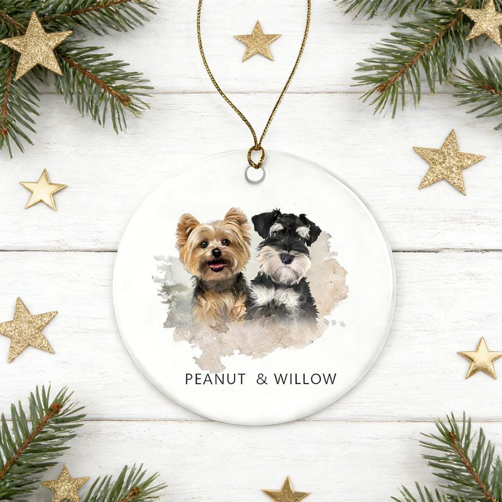 Personalized Pet Watercolor Ornament: Custom Photo Name